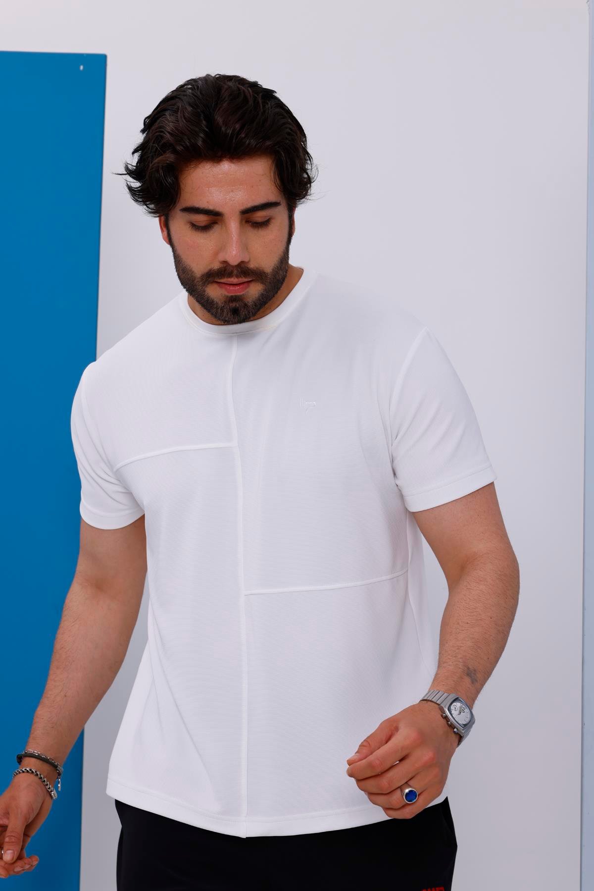 Erkek Beyaz Bisiklet Yaka Normal ve Battal Beden T-Shirt - 172