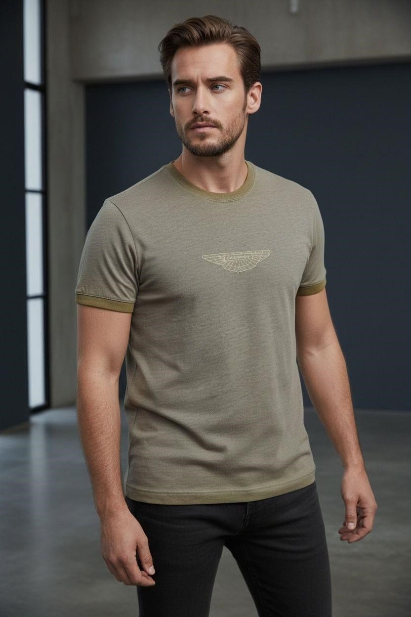 Erkek Baskılı Süprem Kumaş Basic Tişört Slim Fit Pamuklu Erkek T-Shirt Hardal-180