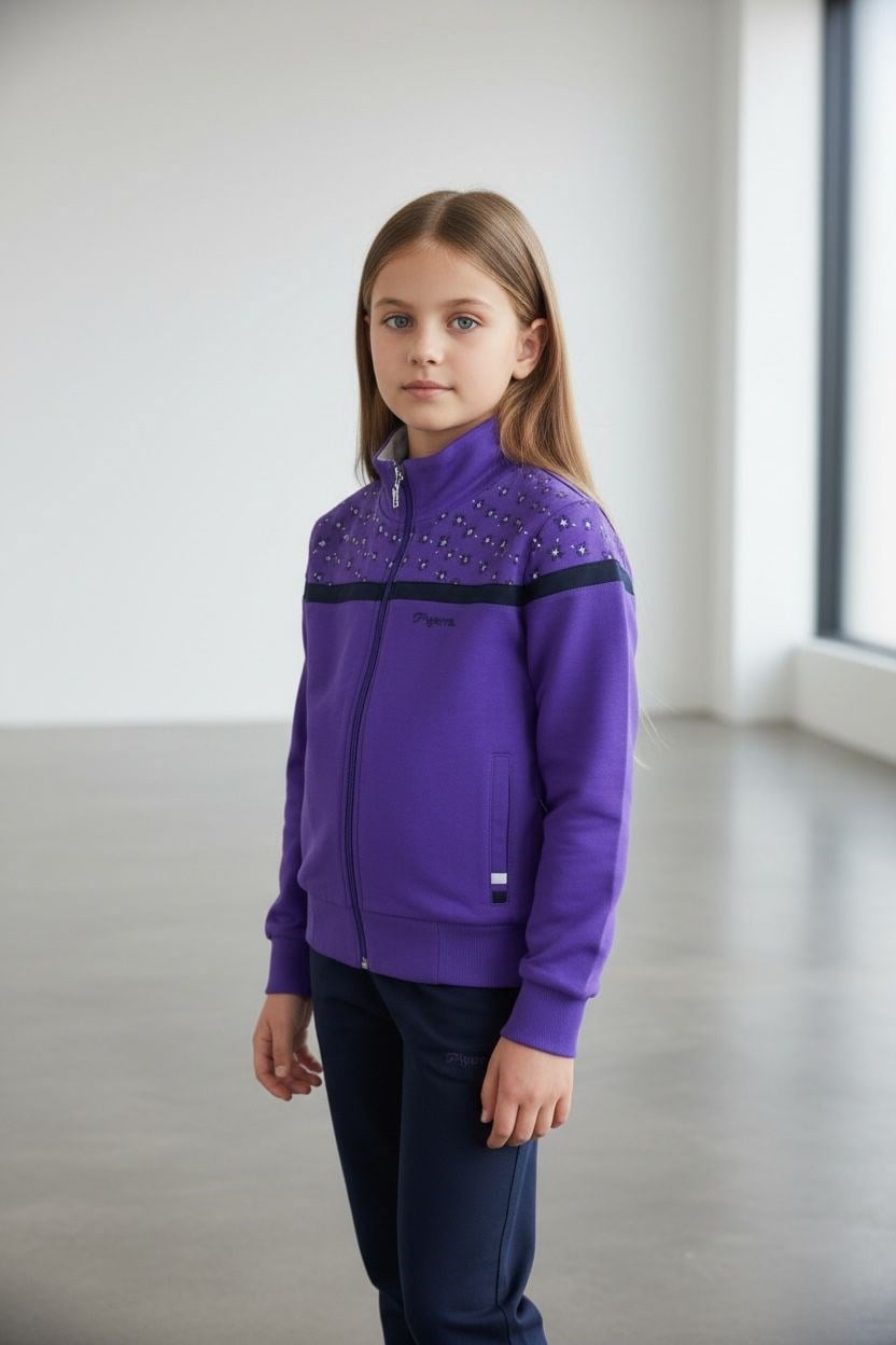 Kız Çocuk Lastikli Paça Fermuarlı Lila Eşofman Takımı - 40006