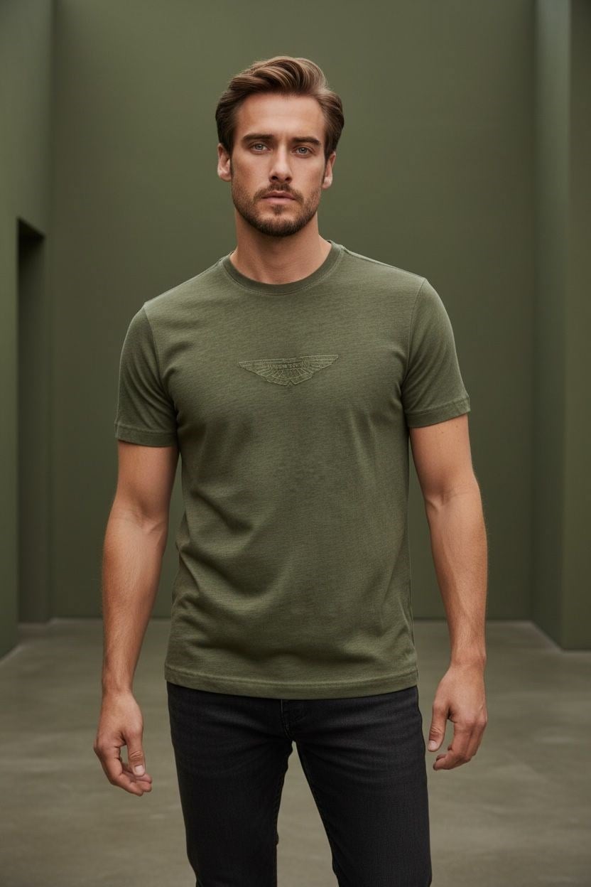 Erkek Baskılı Süprem Kumaş Basic Tişört Slim Fit Pamuklu Erkek T-Shirt Koyu Haki-180
