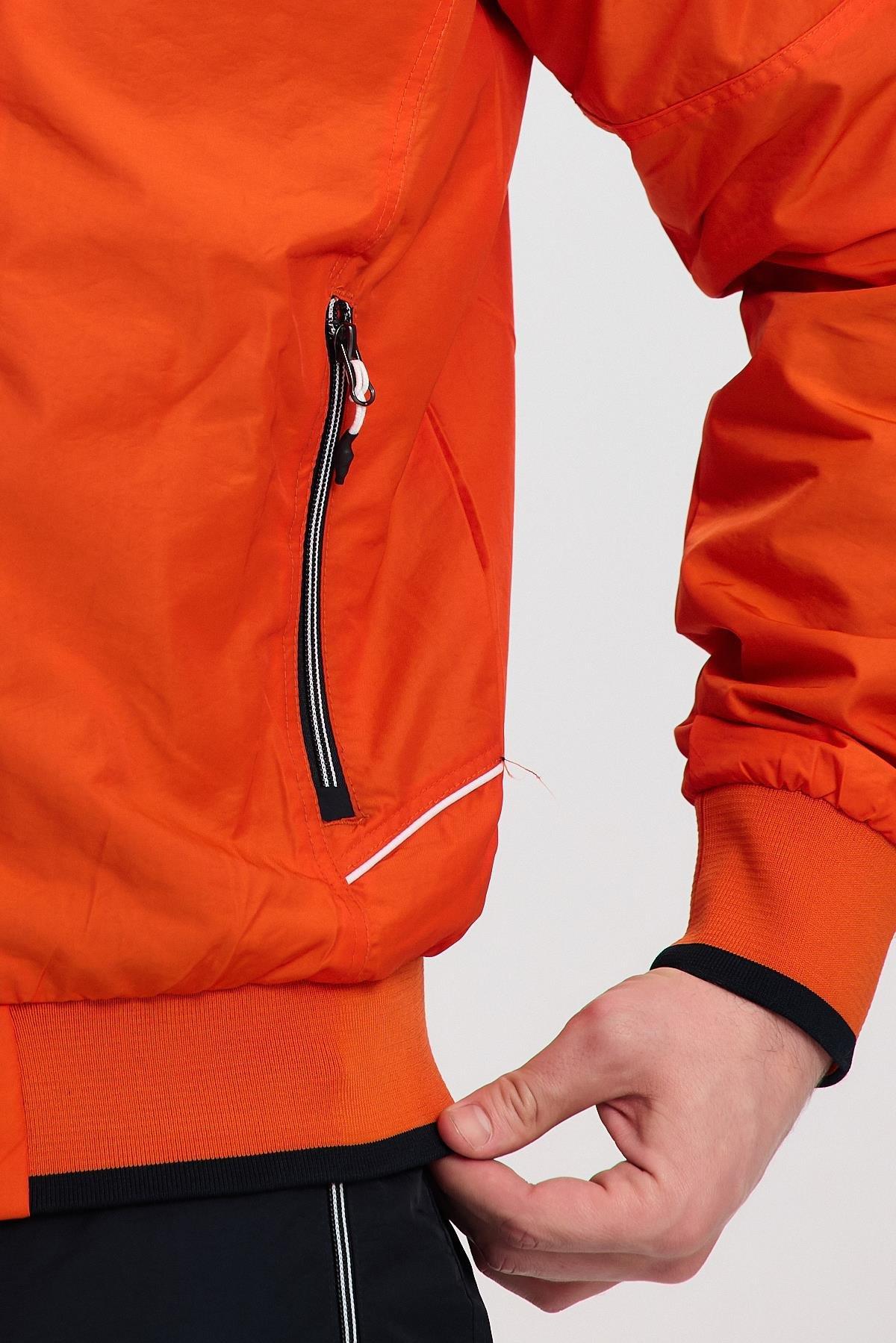 Erkek Turuncu Paraşüt Kumaş Dik Yaka Fermuarlı Eşofman Takımı - 4045