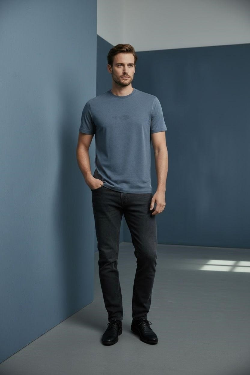 Erkek Baskılı Süprem Kumaş Basic Tişört Slim Fit Pamuklu Erkek T-Shirt Lacivert-180