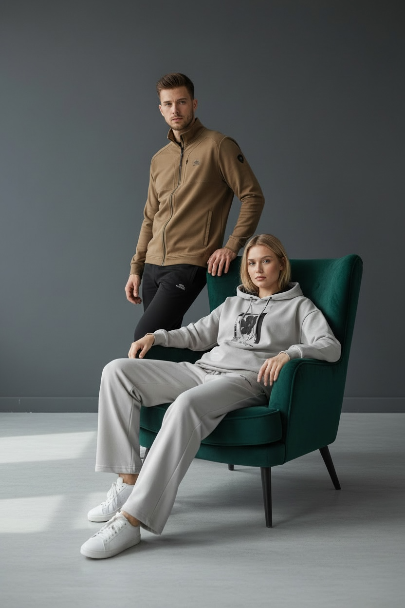 Kadın İki İplik Kapüşonlu Cepli Çiçek Baskılı Geniş Paça Taş Eşofman Takımı - 7794