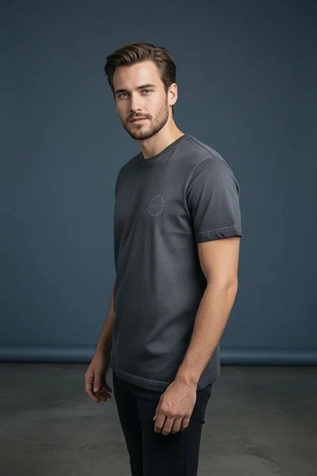 Erkek Basic Tişört Slim Fit Bisiklet Yaka Pamuklu Rahat Günlük T-Shirt Siyah-179