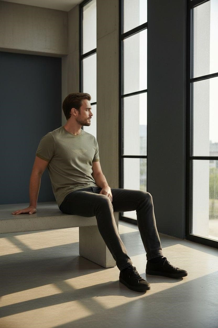 Erkek Baskılı Süprem Kumaş Basic Tişört Slim Fit Pamuklu Erkek T-Shirt Hardal-180