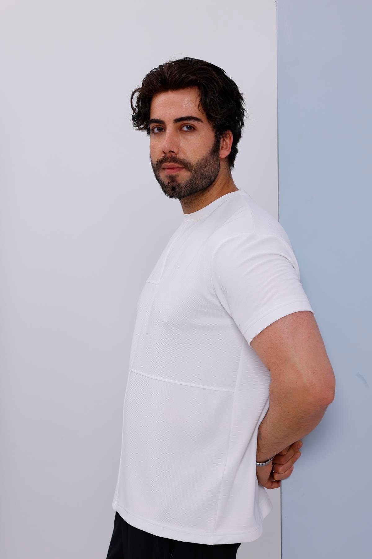 Erkek Beyaz Bisiklet Yaka Normal ve Battal Beden T-Shirt - 172