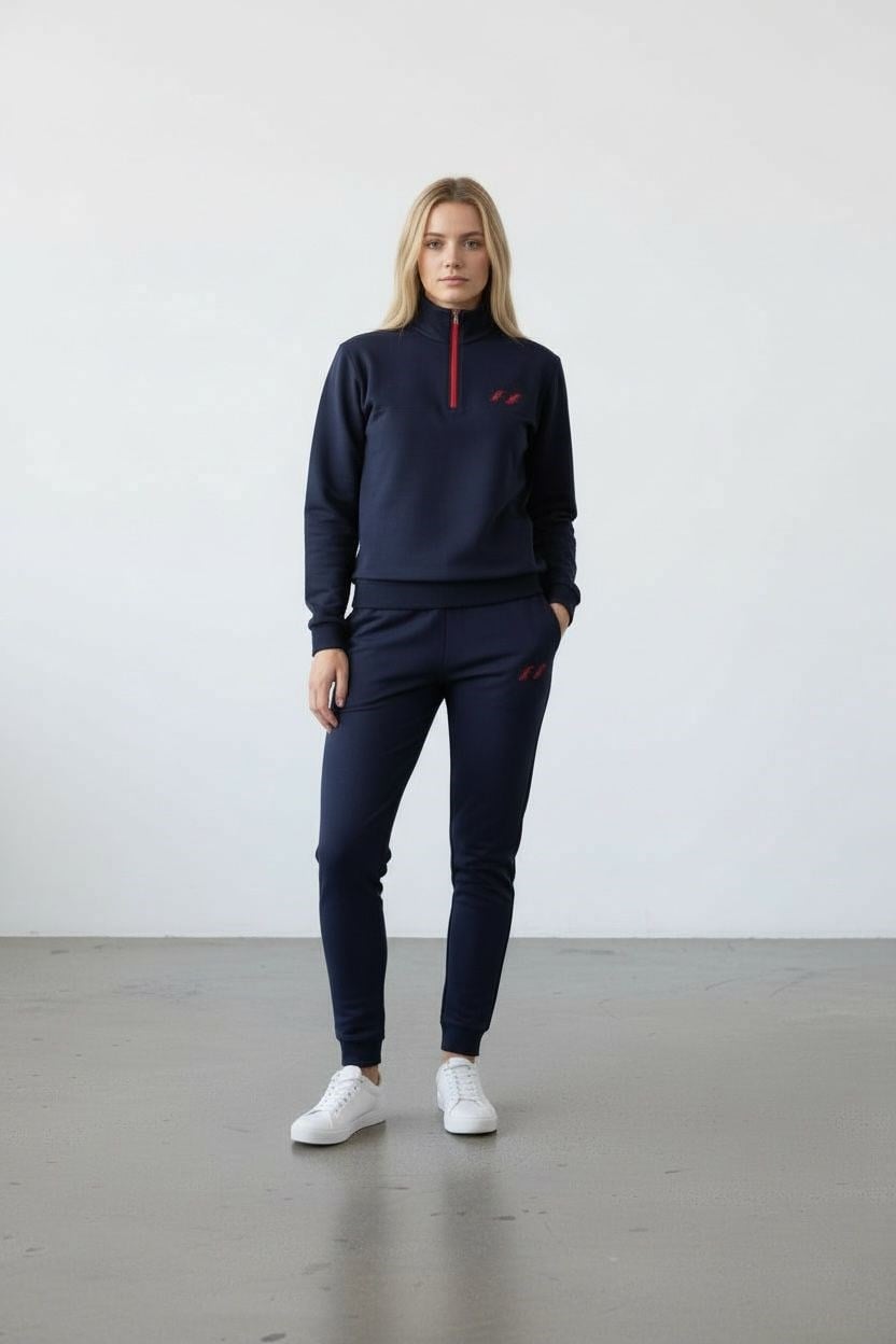 Kadın Lacivert İki İplik Dik Yaka Fermuarlı Eşofman Takımı - 76488