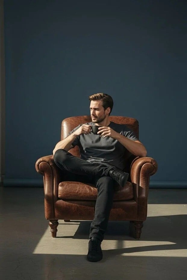 Erkek Basic Tişört Slim Fit Bisiklet Yaka Pamuklu Rahat Günlük T-Shirt Siyah-179