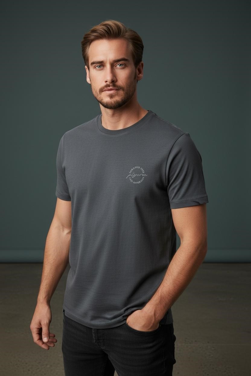 Erkek Basic Tişört Slim Fit Bisiklet Yaka Pamuklu Rahat Günlük T-Shirt Koyu Lacivert-179