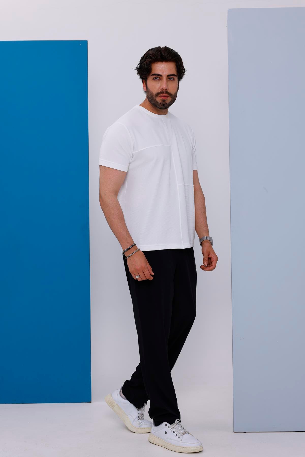 Erkek Beyaz Bisiklet Yaka Normal ve Battal Beden T-Shirt - 172