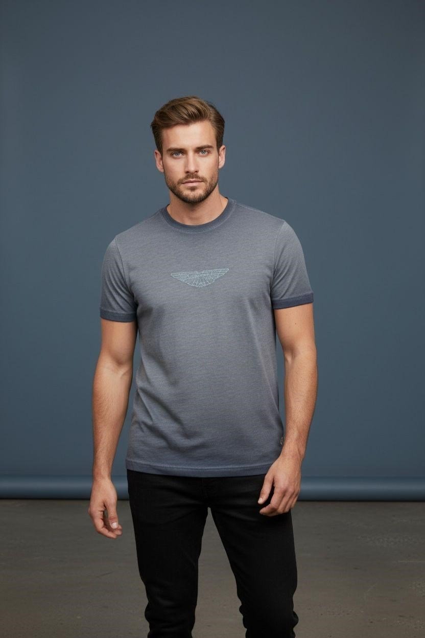 Erkek Baskılı Süprem Kumaş Basic Tişört Slim Fit Pamuklu Erkek T-Shirt İndigo-180