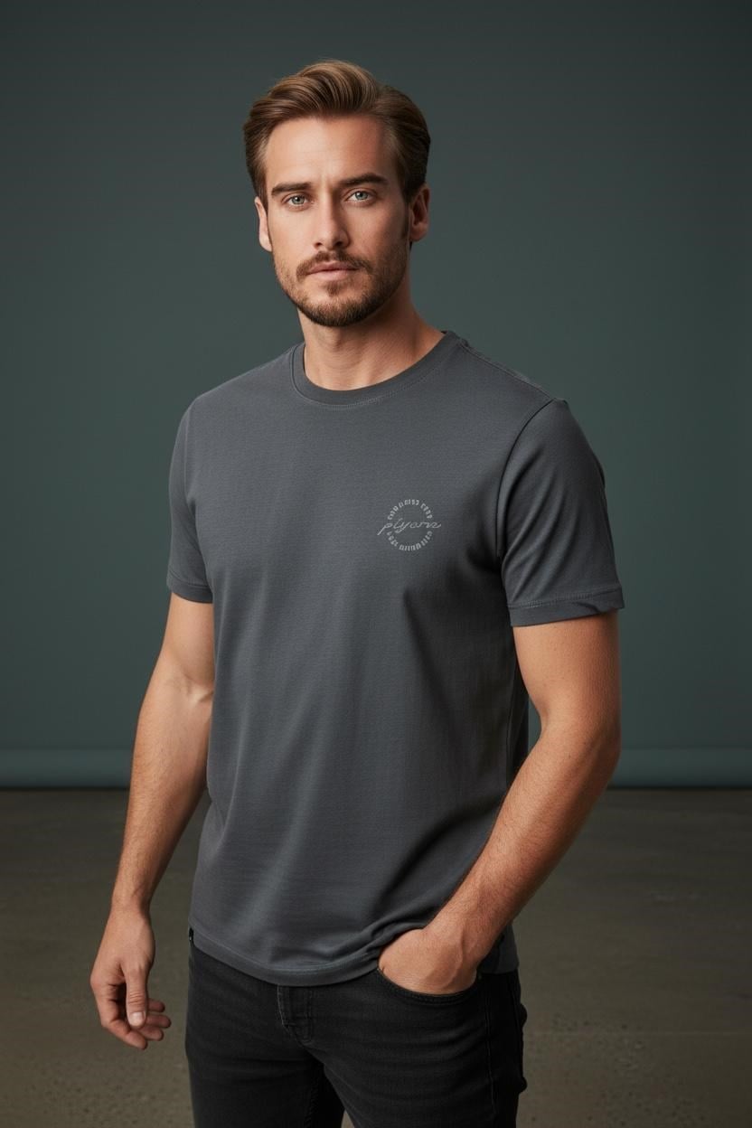 Erkek Basic Tişört Slim Fit Bisiklet Yaka Pamuklu Rahat Günlük T-Shirt Koyu Lacivert-179