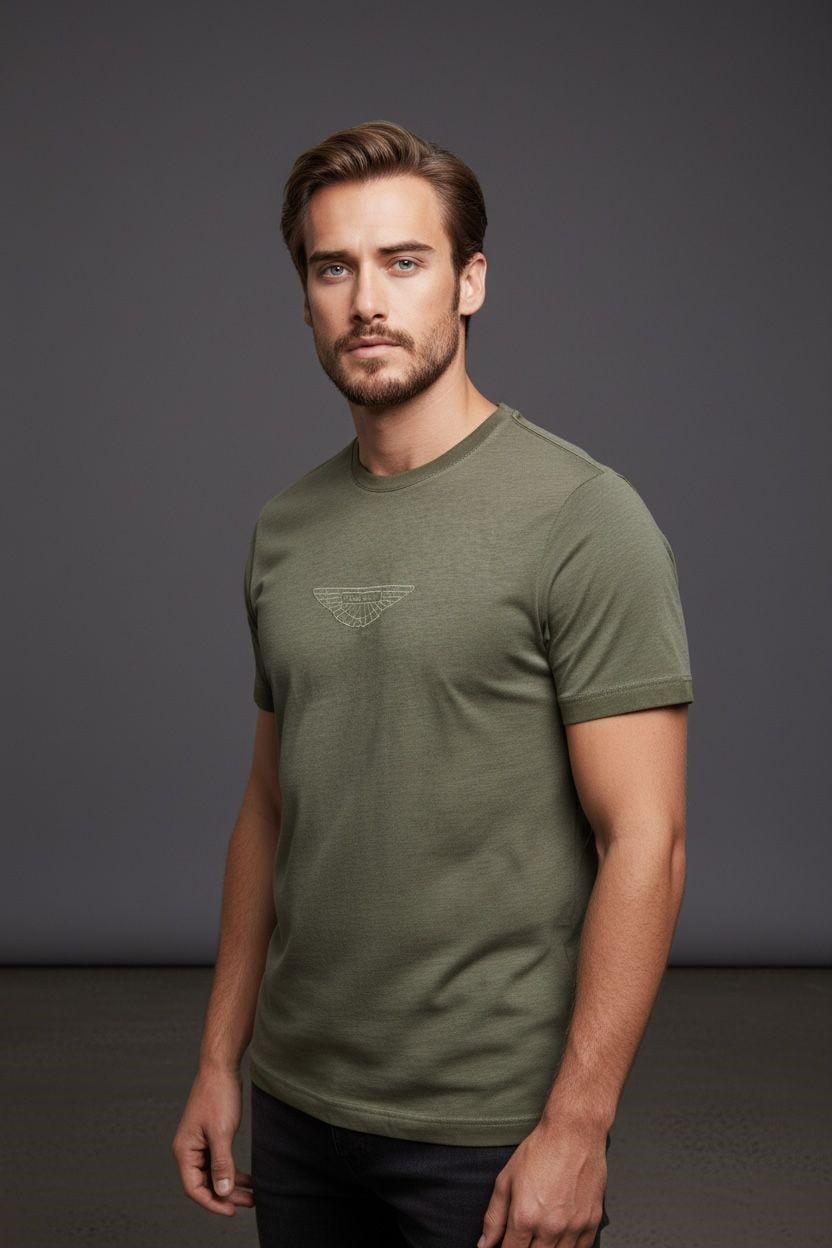 Erkek Baskılı Süprem Kumaş Basic Tişört Slim Fit Pamuklu Erkek T-Shirt Koyu Haki-180