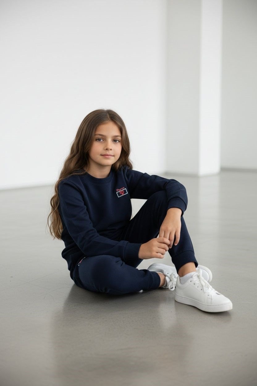 Kız Çocuk Lacivert Renk Kol Paça Lastikli Uzun Kollu Eşofman Takımı - 40003