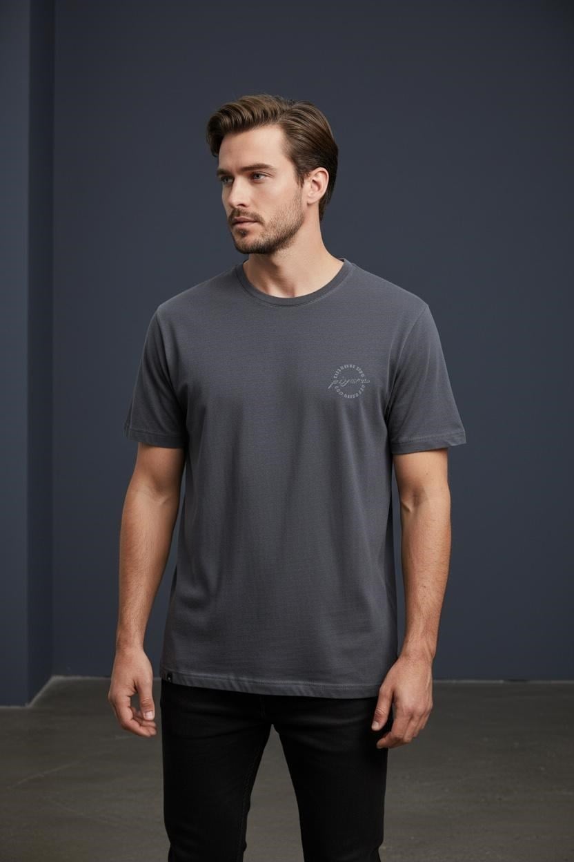 Erkek Basic Tişört Slim Fit Bisiklet Yaka Pamuklu Rahat Günlük T-Shirt Koyu Lacivert-179