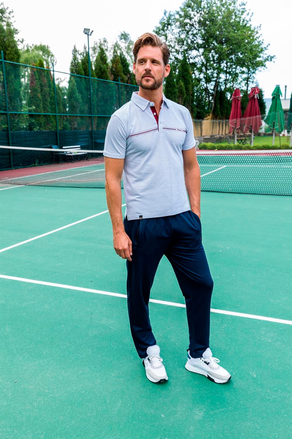 Erkek Polo Yaka Pamuk Slim Fit Dar Kesim Kısa Kol Tişört Eşofman Takımı