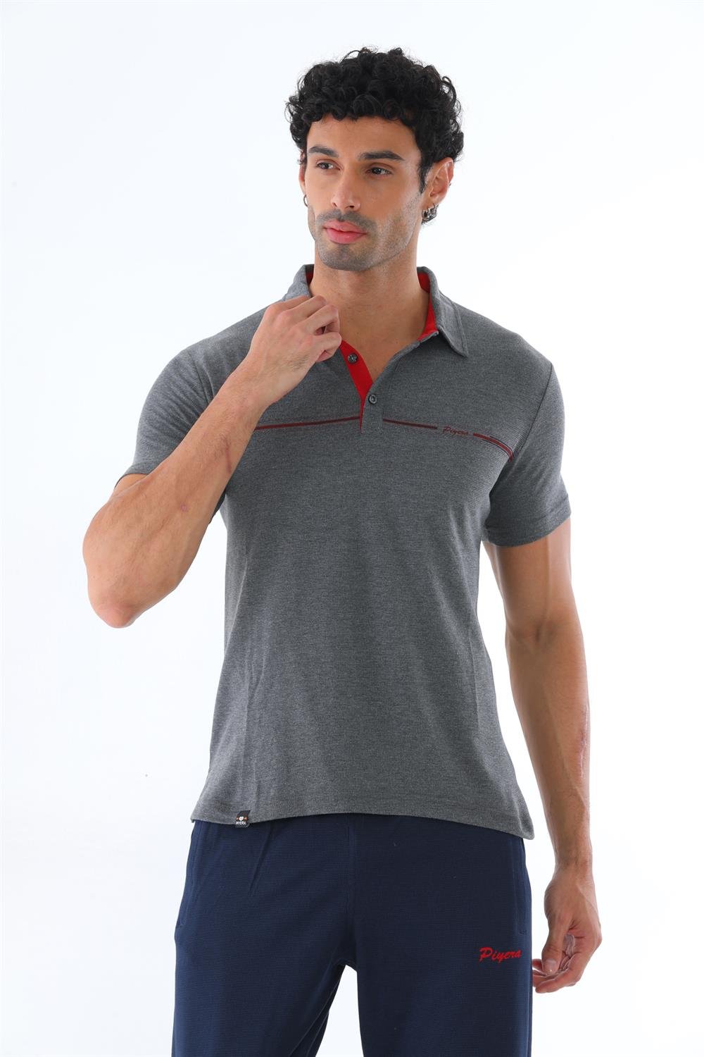 Erkek Polo Yaka Pamuk Slim Fit Dar Kesim Kısa Kol Tişört Eşofman Takımı