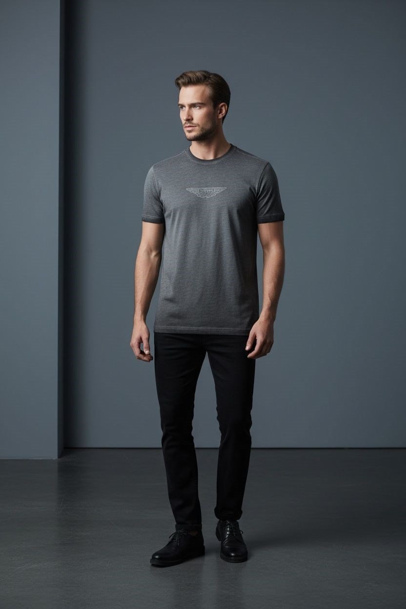 Erkek Baskılı Süprem Kumaş Basic Tişört Slim Fit Pamuklu Erkek T-Shirt Antrasit-180