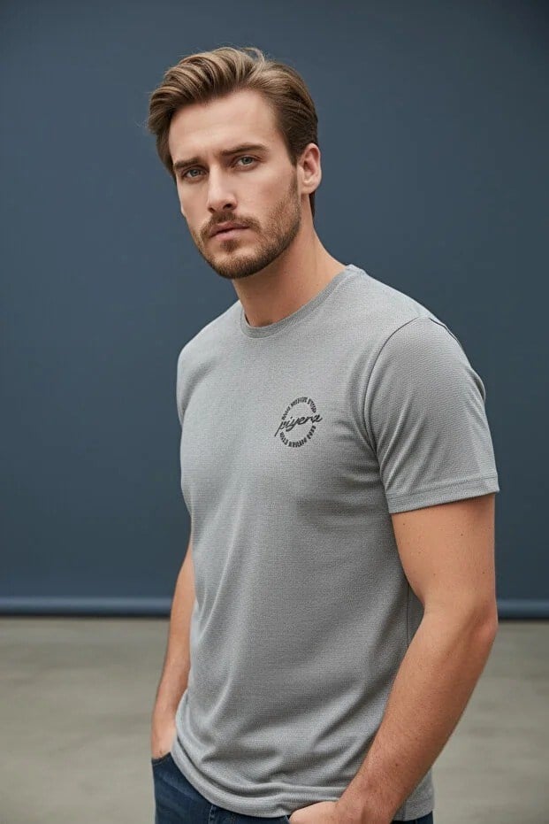 Erkek Basic Tişört Slim Fit Bisiklet Yaka Pamuklu Rahat Günlük T-Shirt Beyaz -179