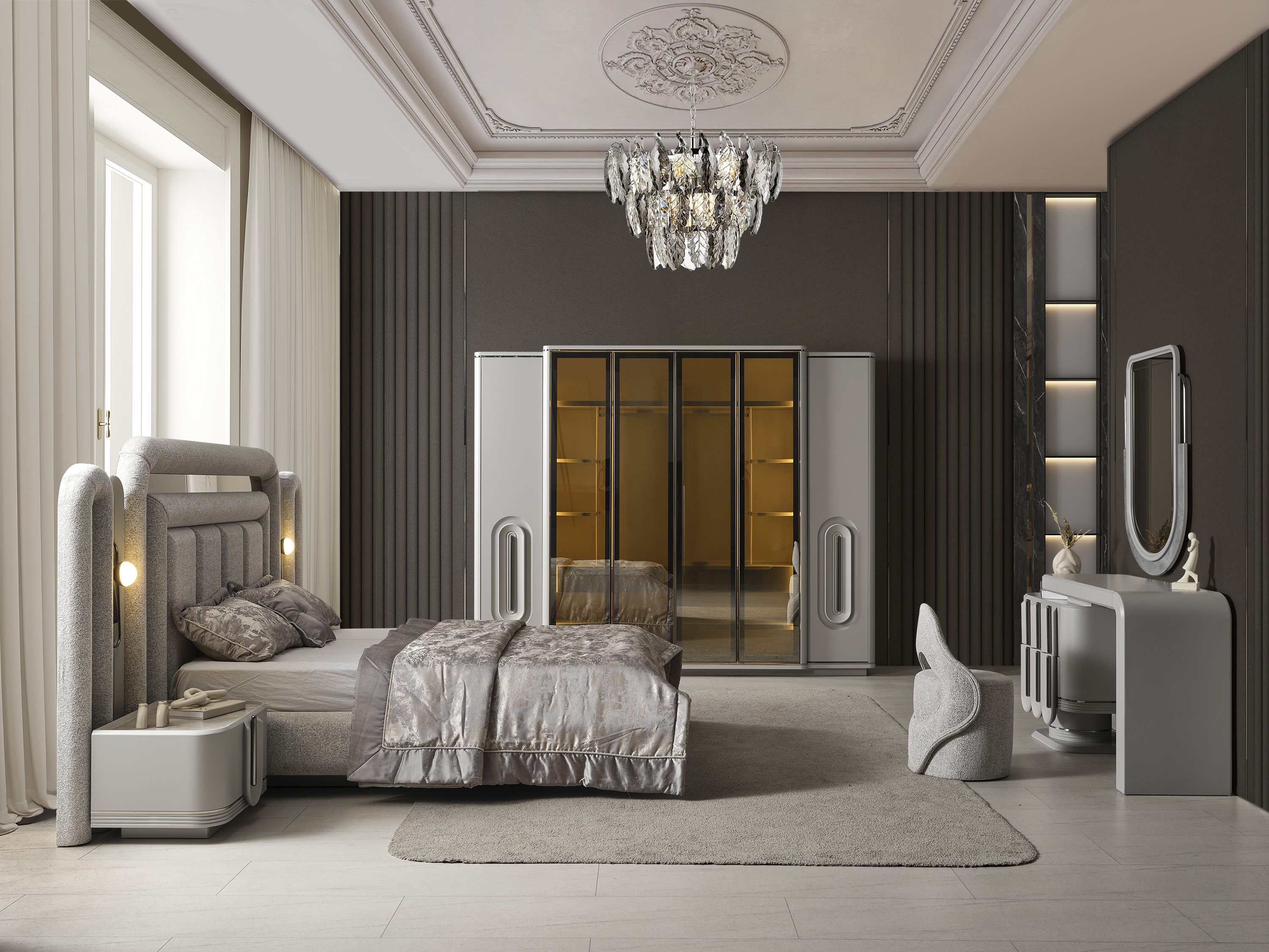 PRADA SİS GRİ YATAK ODASI TAKIMI