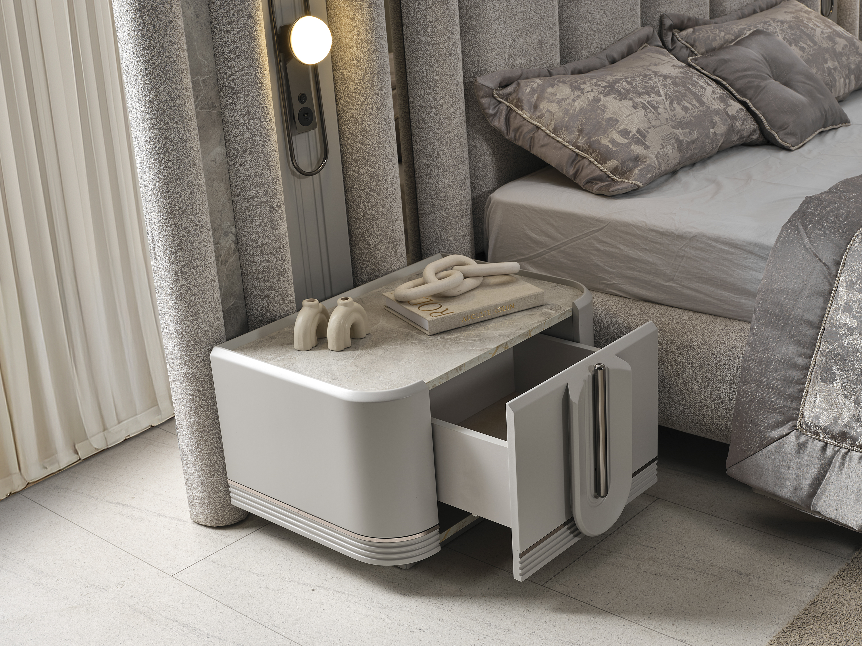 PRADA SİS GRİ YATAK ODASI TAKIMI