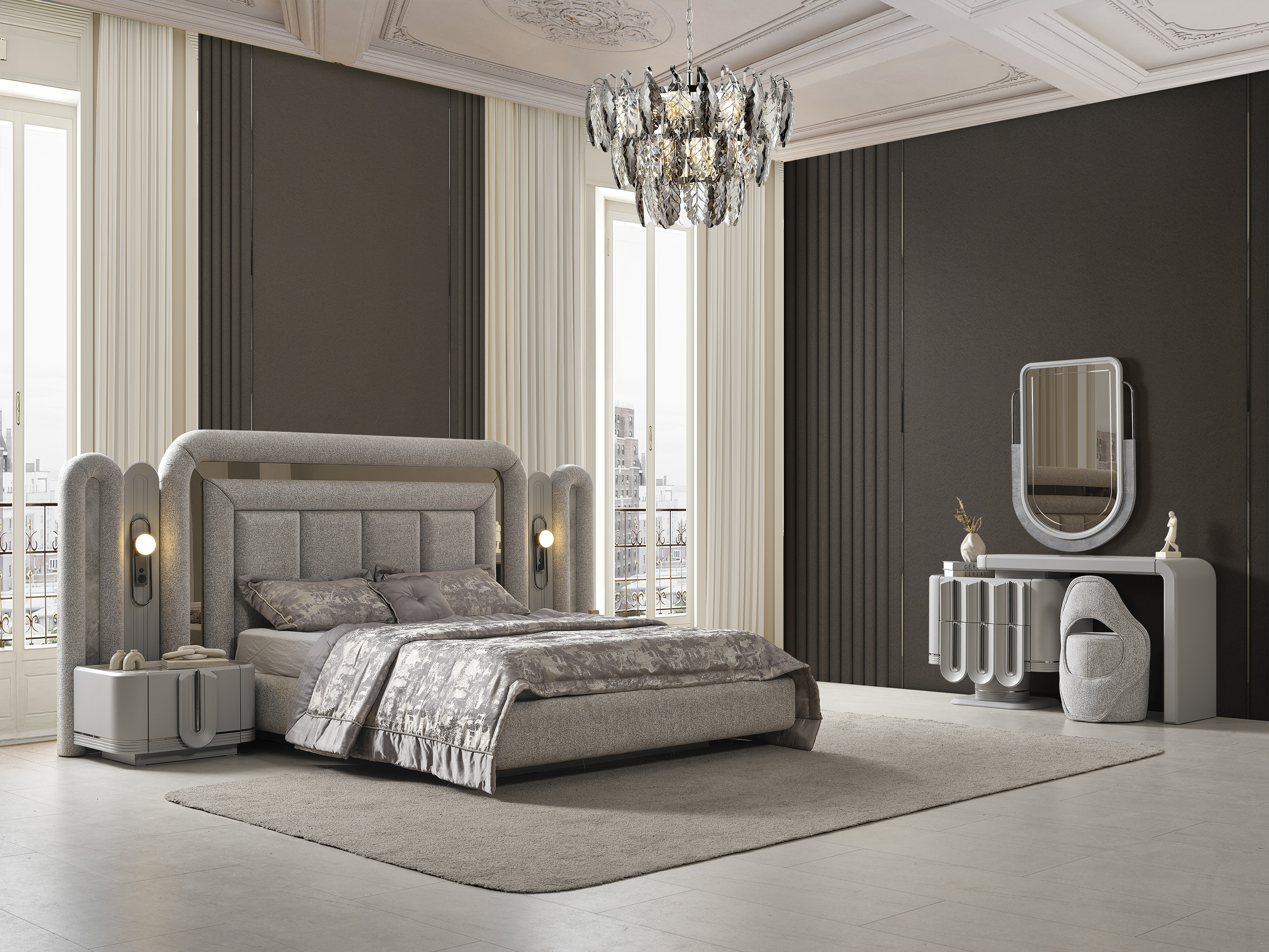 PRADA SİS GRİ YATAK ODASI TAKIMI