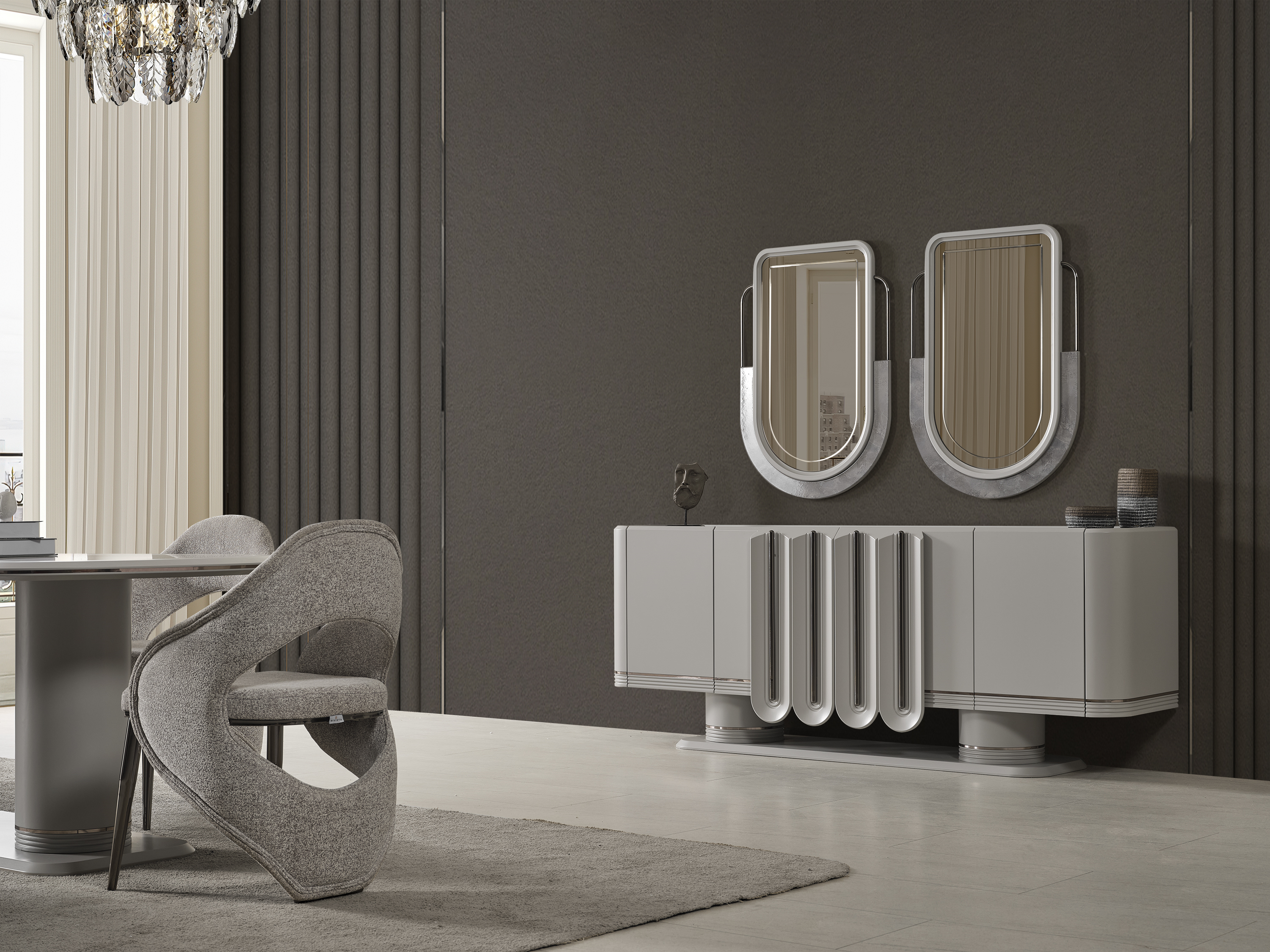 PRADA SİS GRİ YEMEK ODASI TAKIMI