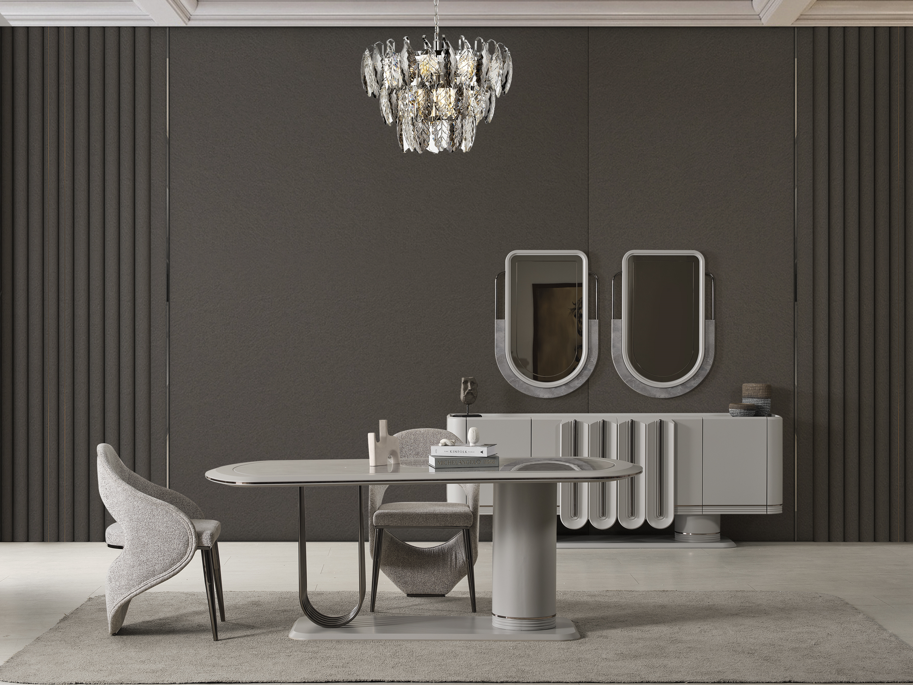 PRADA SİS GRİ YEMEK ODASI TAKIMI