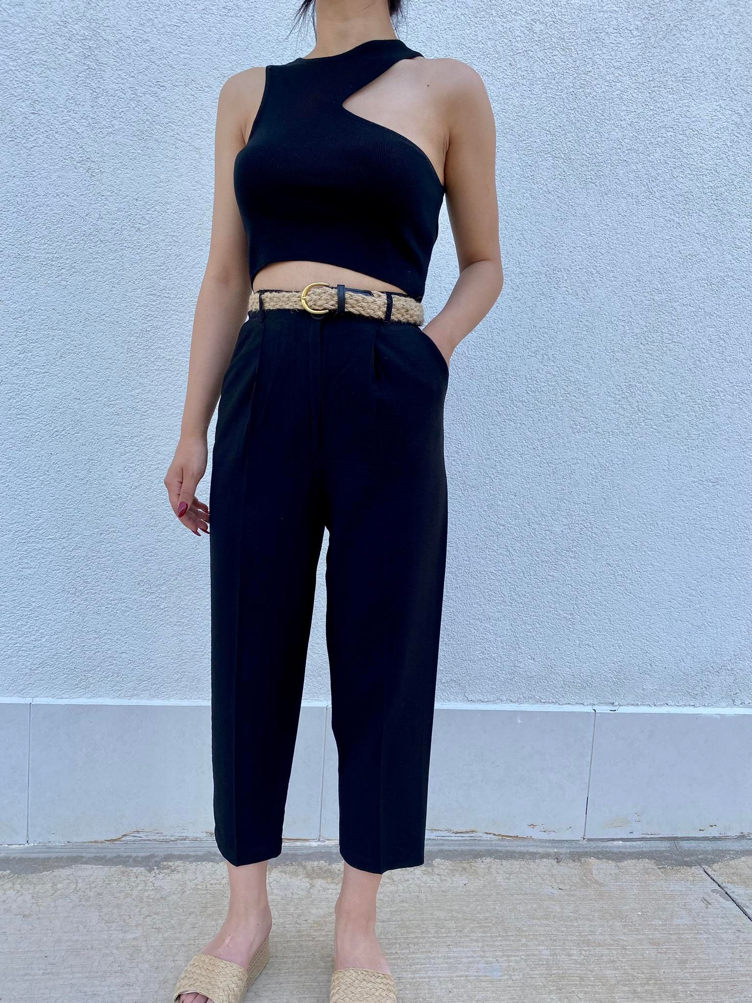 Beli Hasır Kemerli Keten Pantolon