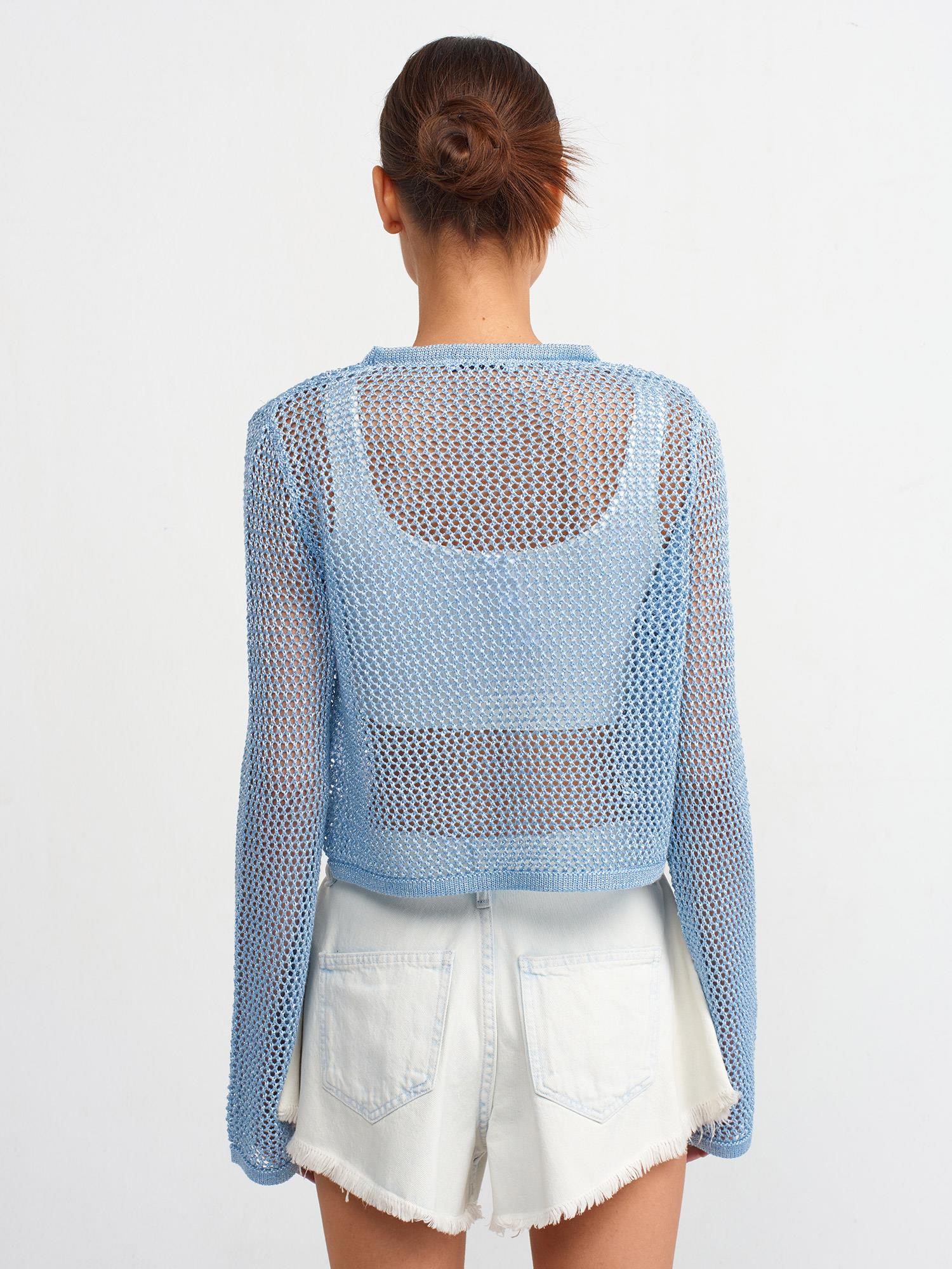 Bisiklet Yaka Ajur Desen Crop Kazak