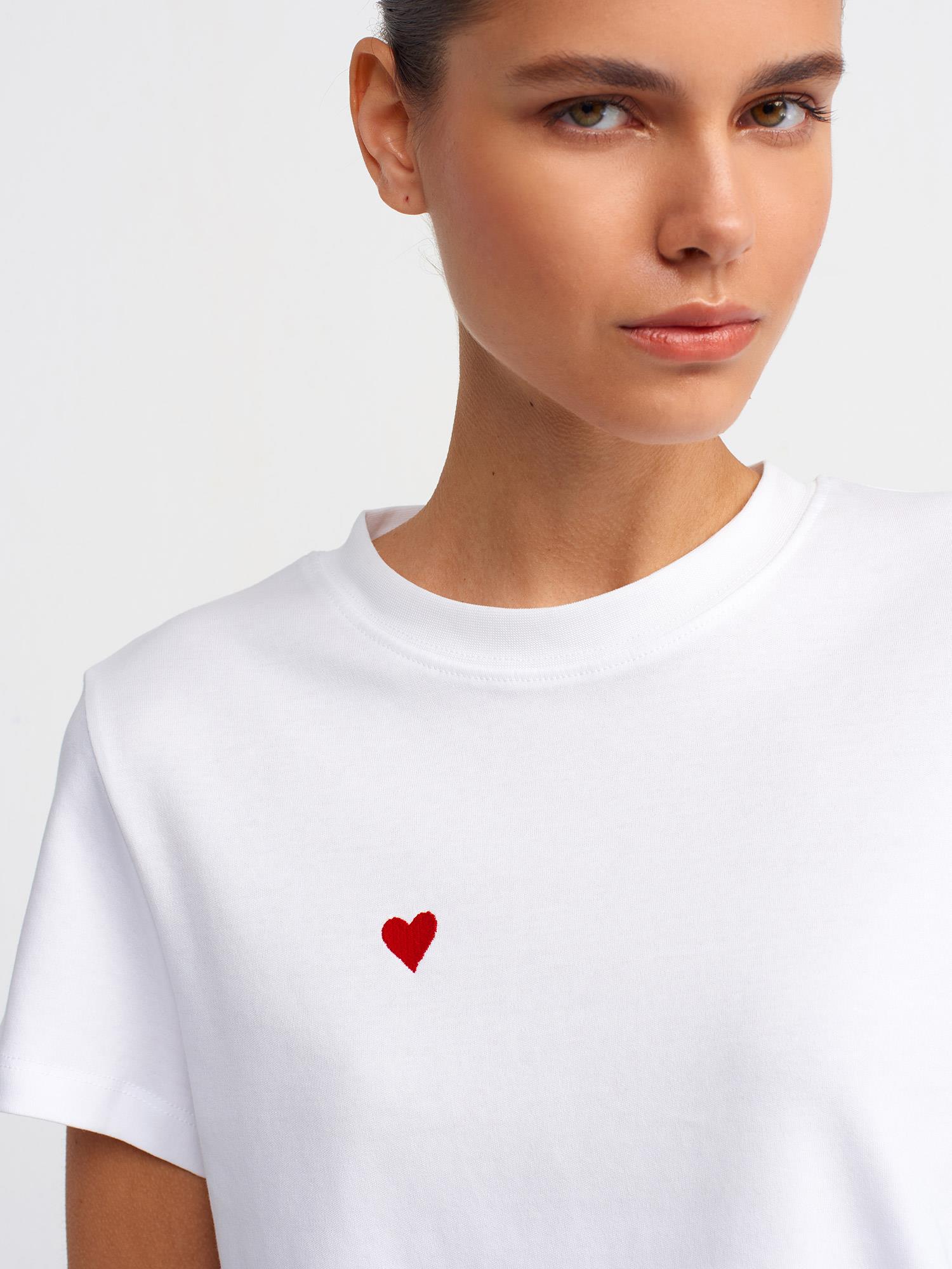 Bisiklet Yaka Pamuklu T-shirt