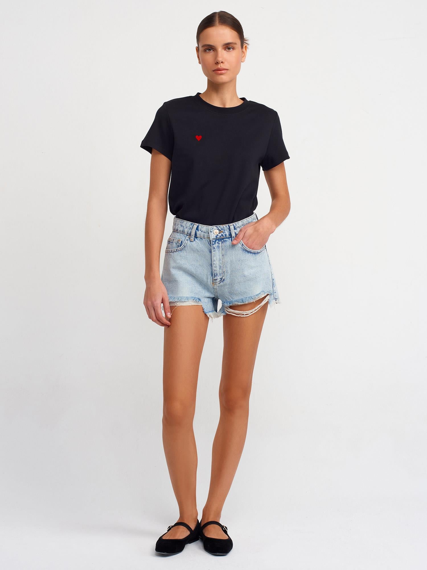Bisiklet Yaka Pamuklu T-shirt