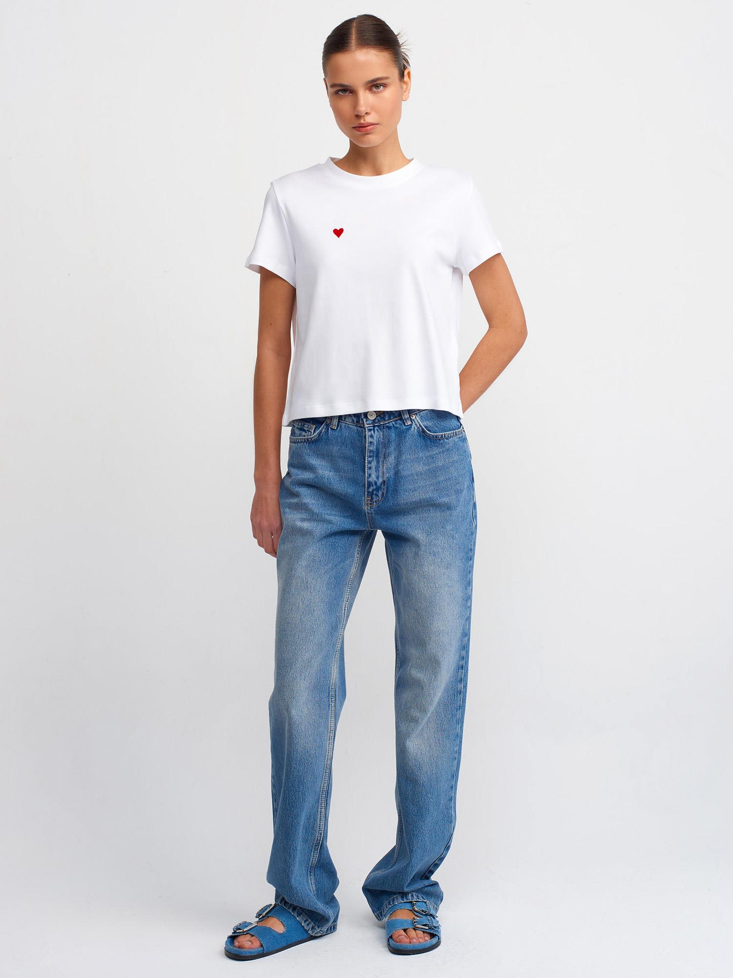 Bisiklet Yaka Pamuklu T-shirt