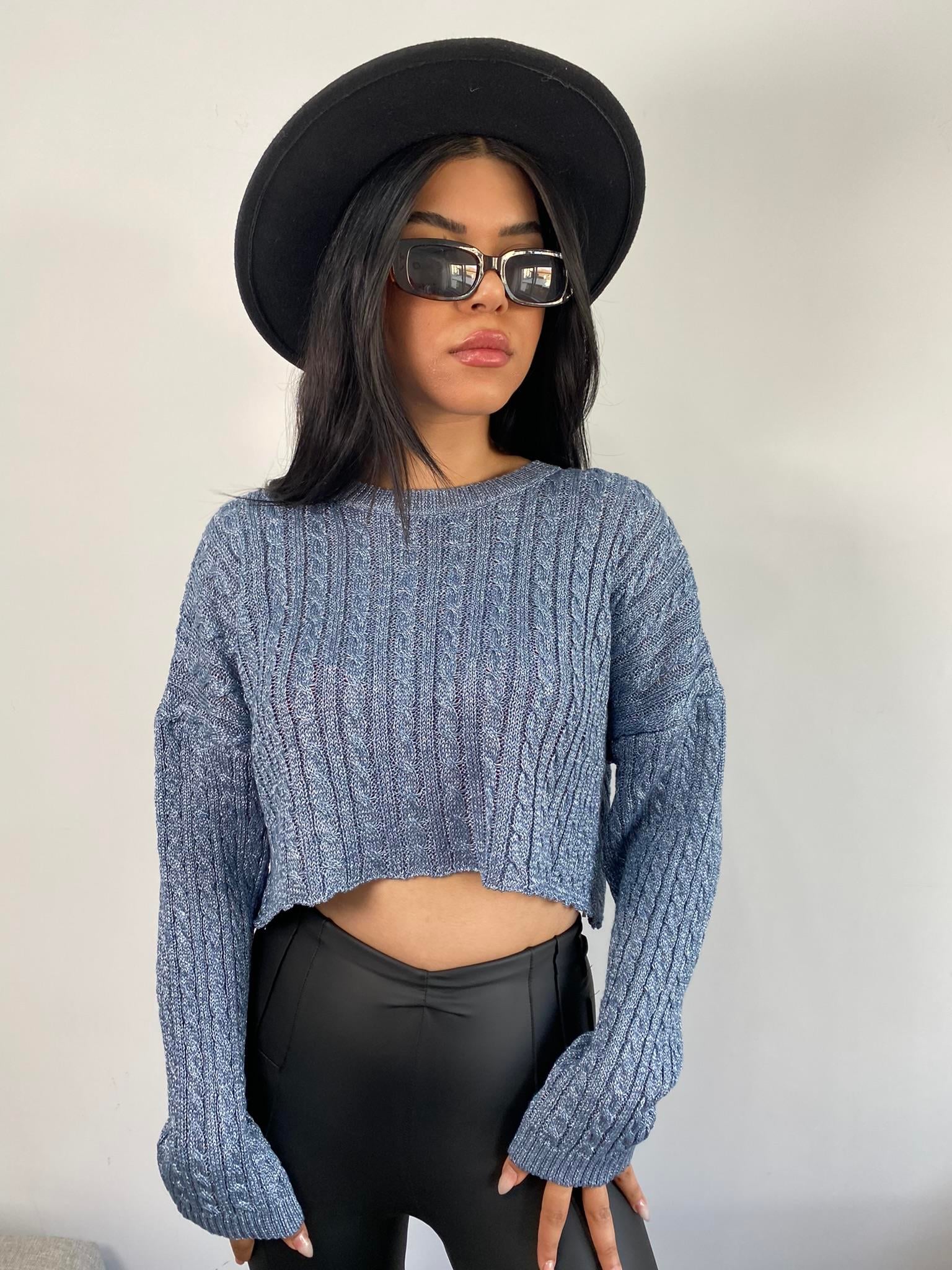 Bisiklet Yaka Saç Örgülü Crop