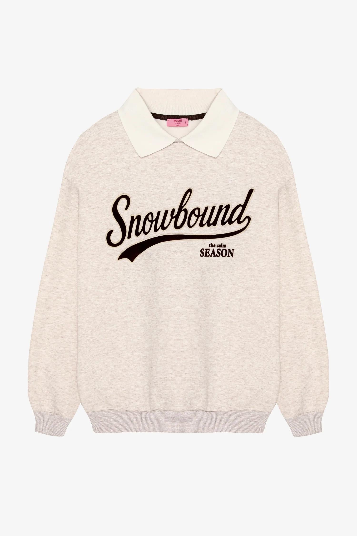 Kontrast Yaka Baskılı Oversize Sweatshirt
