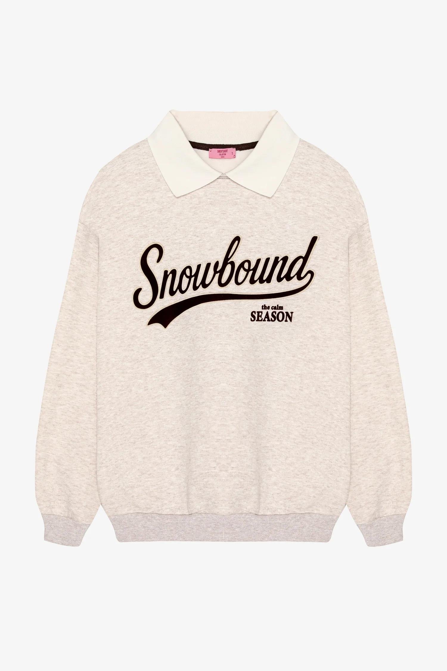 Kontrast Yaka Baskılı Oversize Sweatshirt