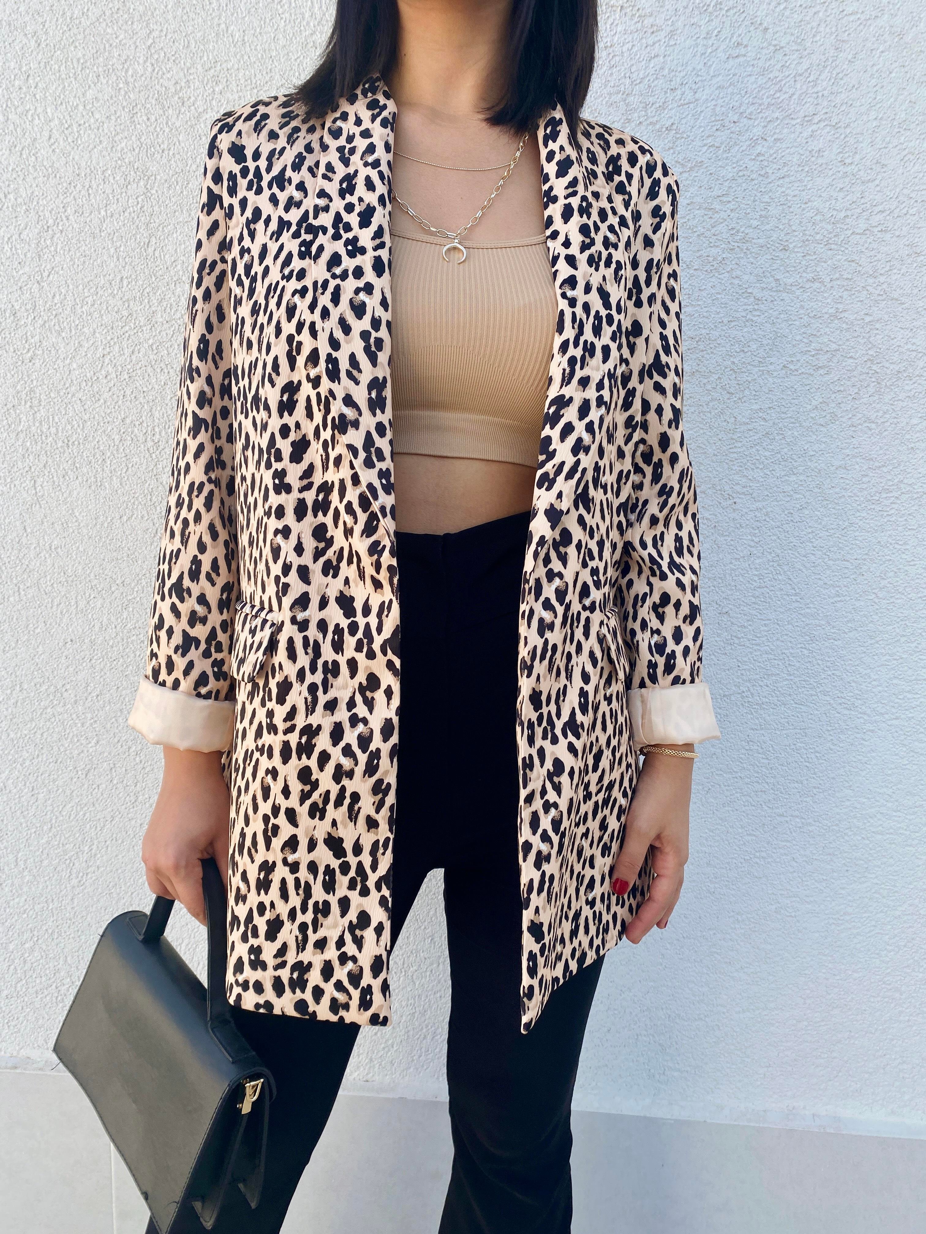 Leopar Desenli Blazer Ceket