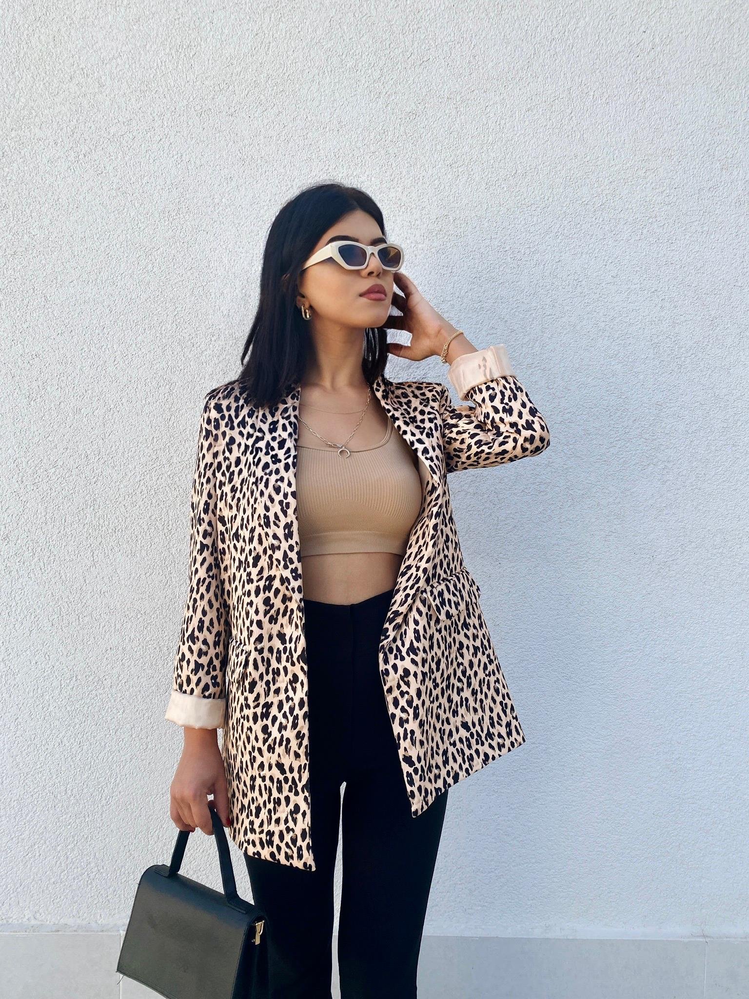 Leopar Desenli Blazer Ceket