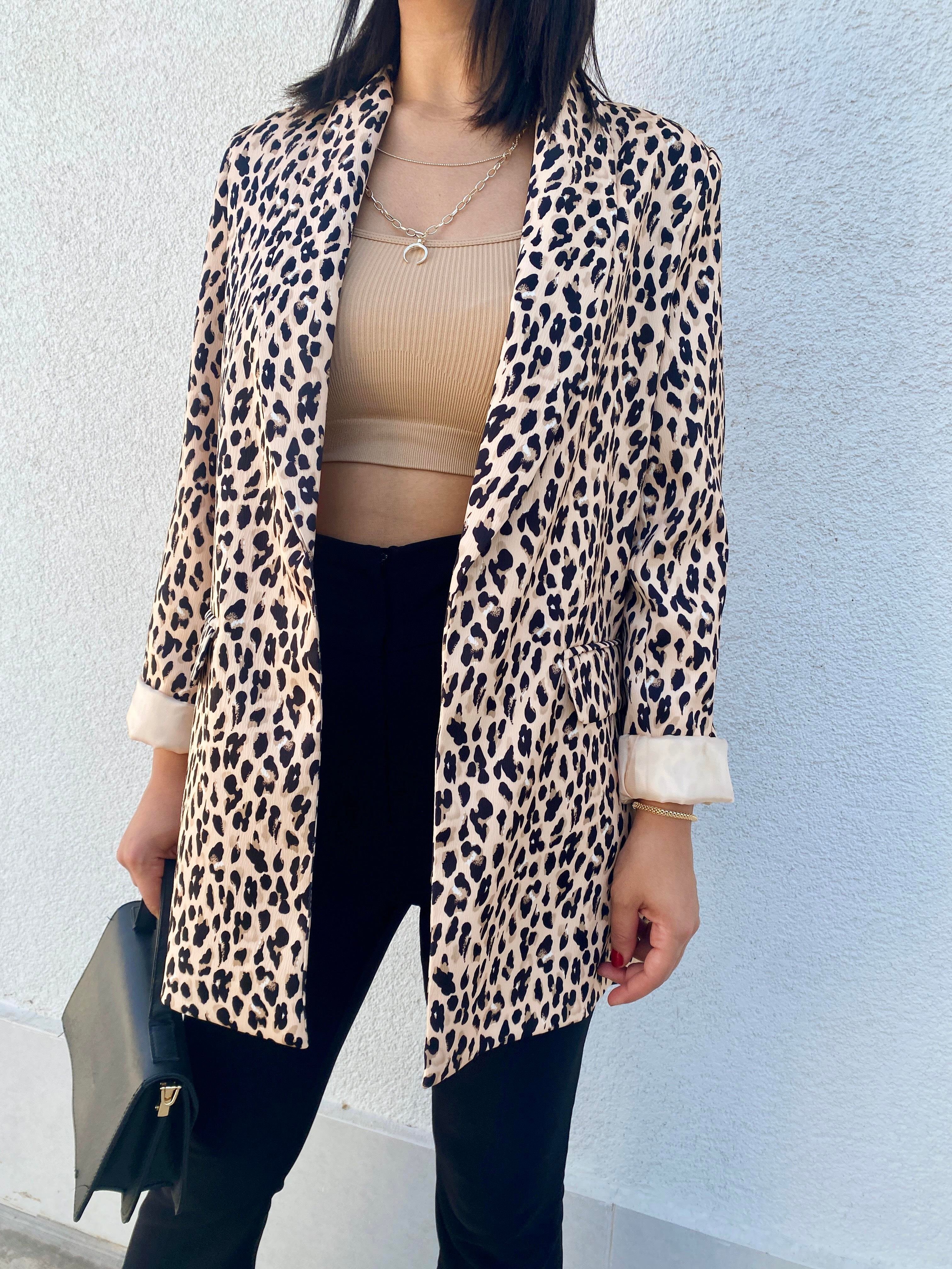 Leopar Desenli Blazer Ceket