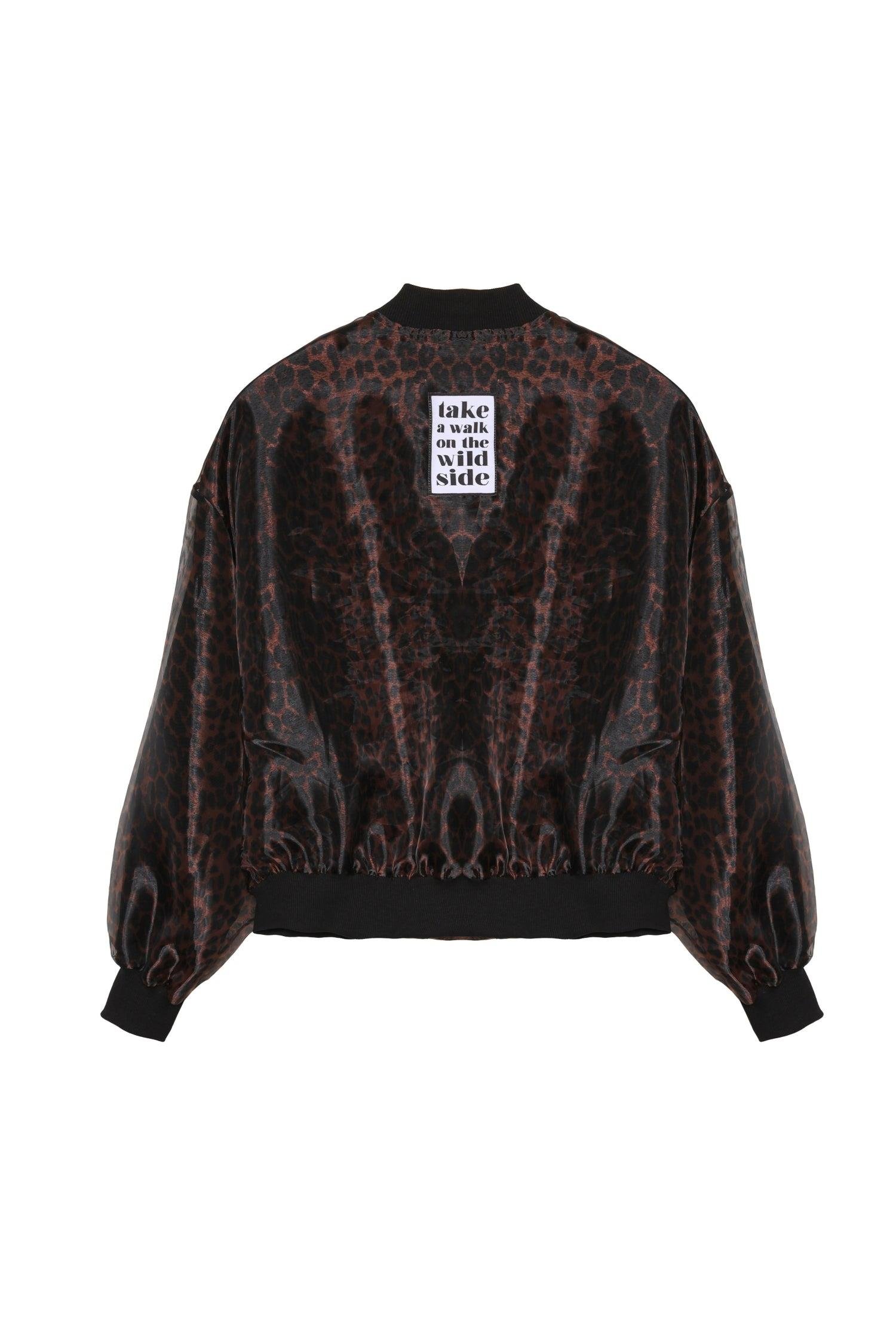 Leopar Desenli Organze Detaylı Ceket