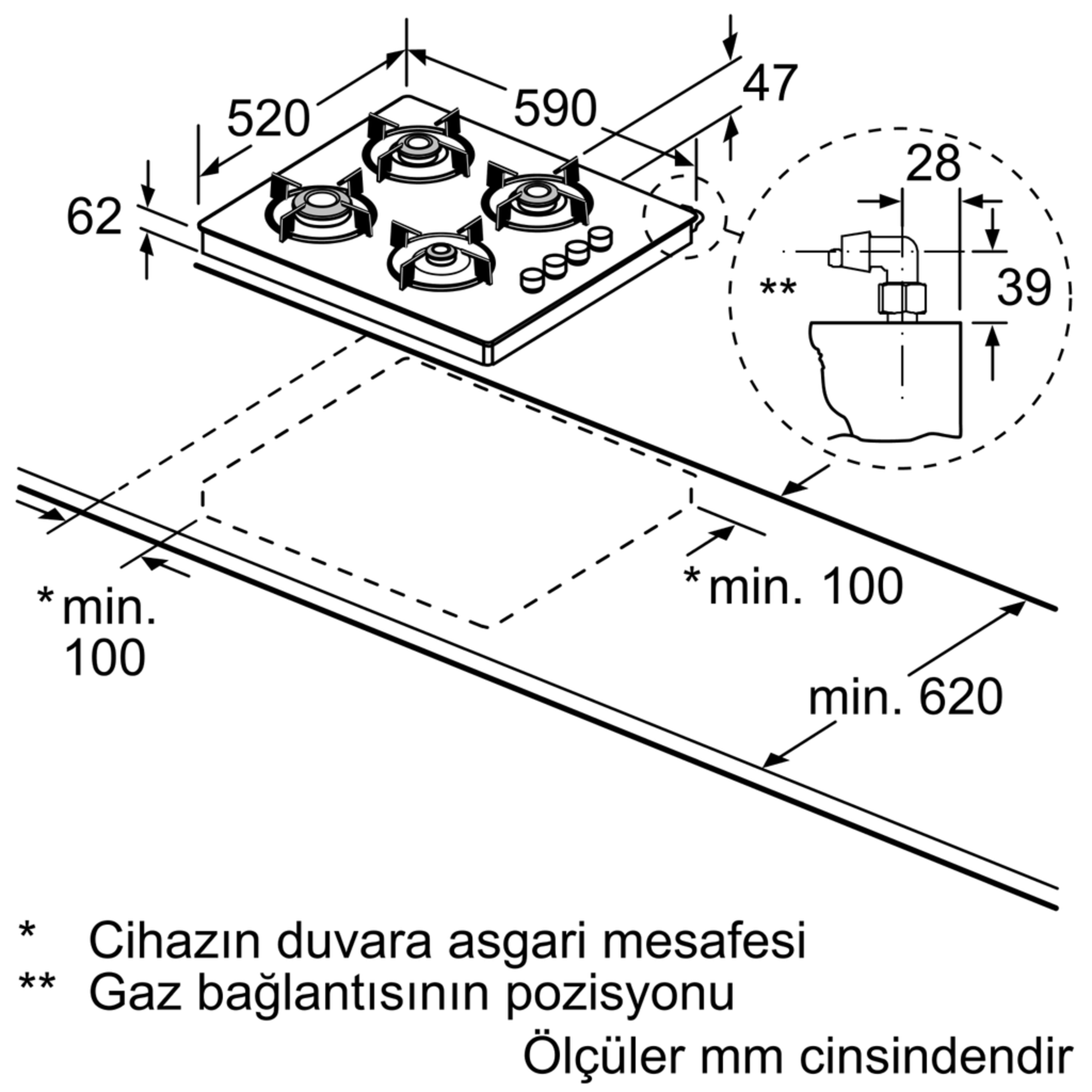 EO0C6PO12O iQ100 Set Üstü Gazlı Ocak 60 cm Siyah