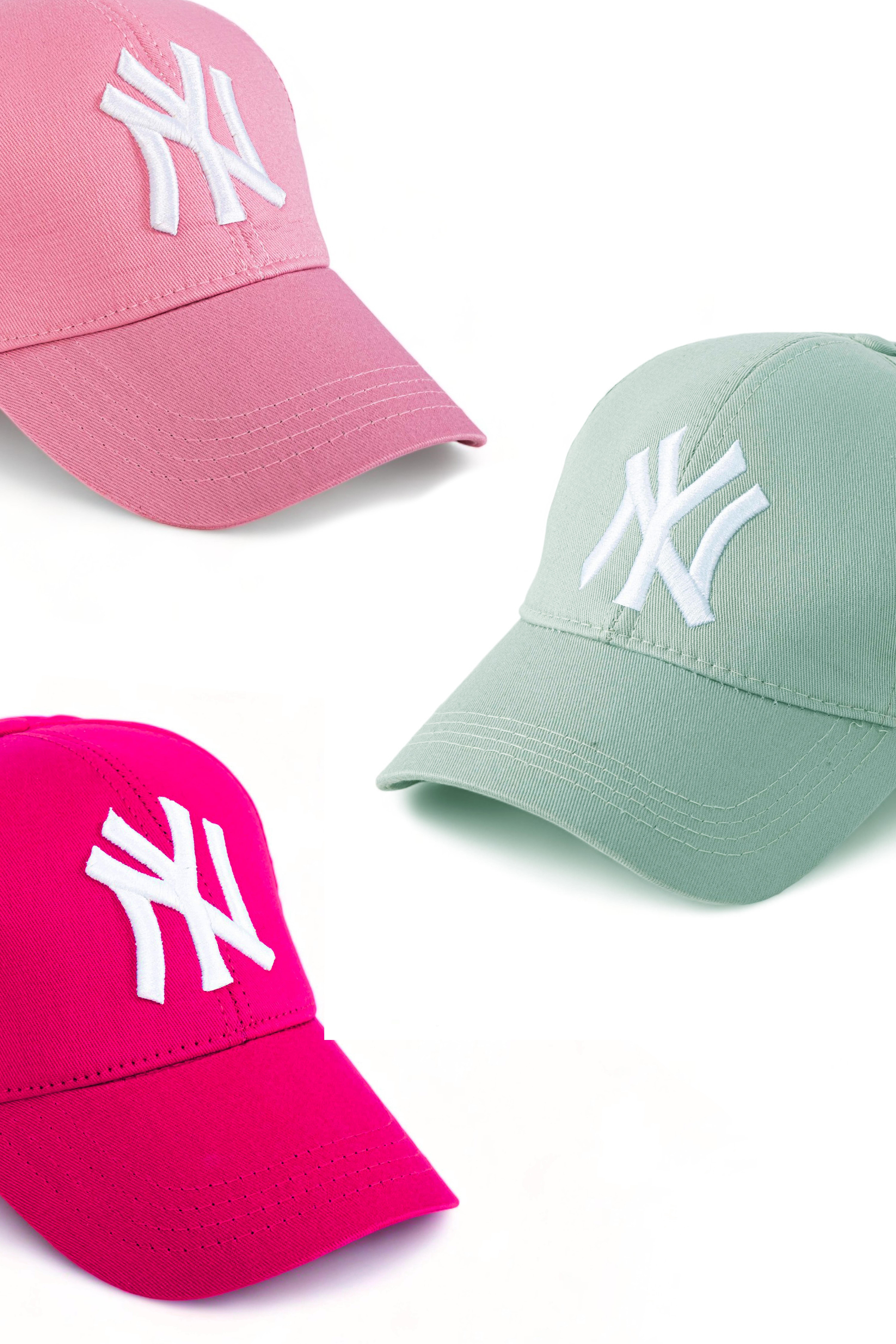  Unisex 3'lü Set Beyzbol Ny New York Şapka Fuşya-Mint-Pembe