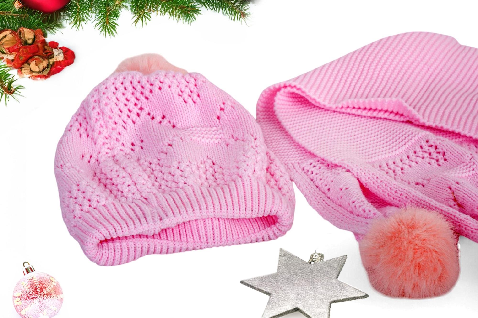 Pembe Düz Desenli Ponponlu 1-8 Yaş Çocuk Atkı ve  Bere Takımı