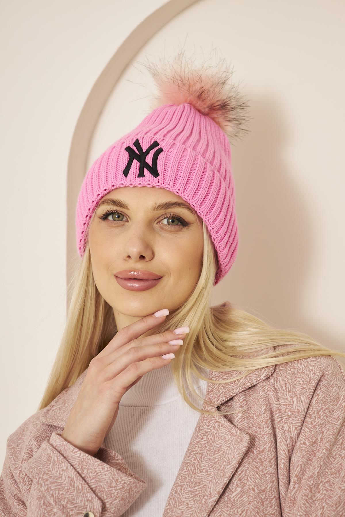 Pembe Ny Nakış Detaylı Kadın Ponponlu Triko Bere