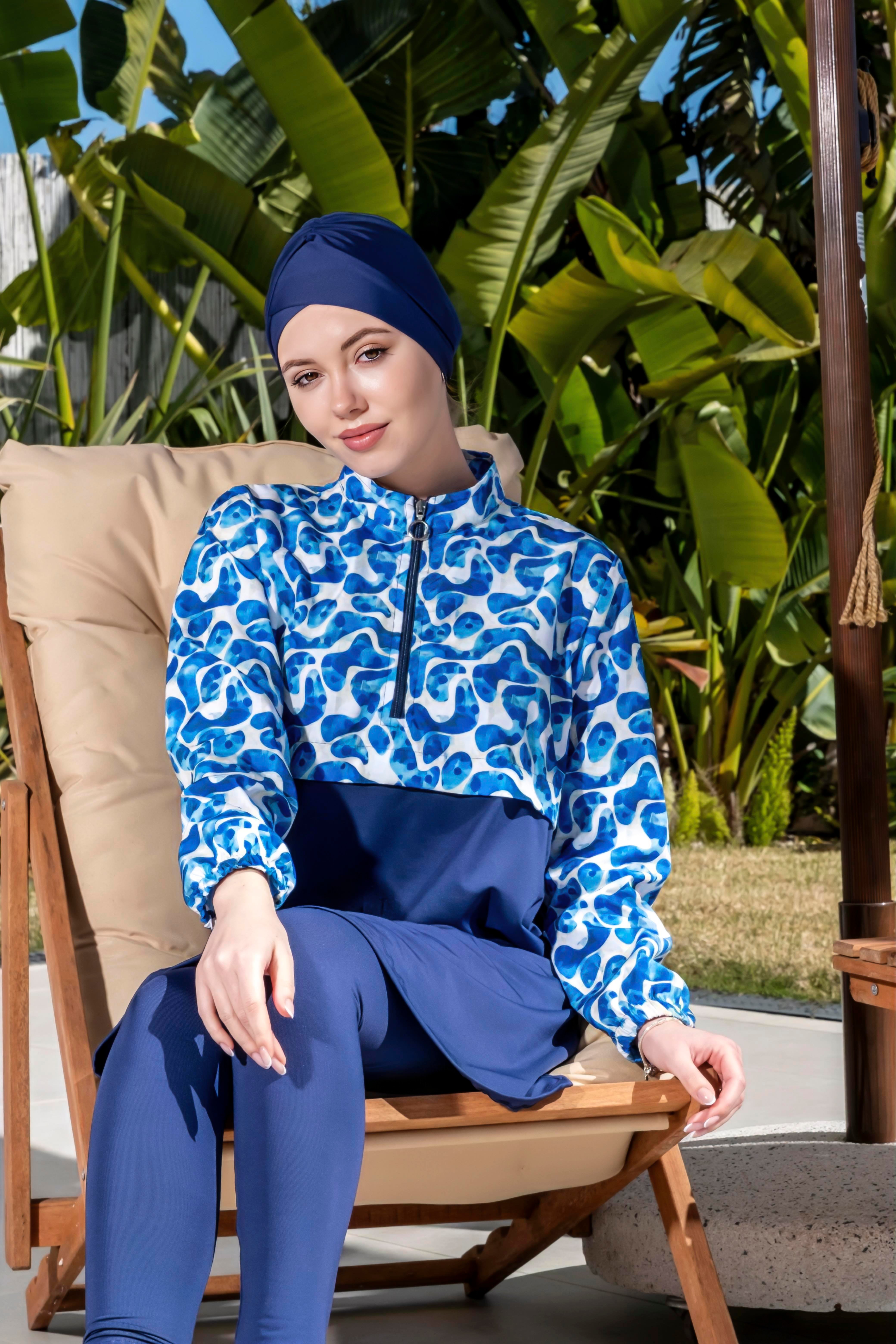 Tam Kapalı Crop Model Mavi Desenli Testtür Mayo - 2525