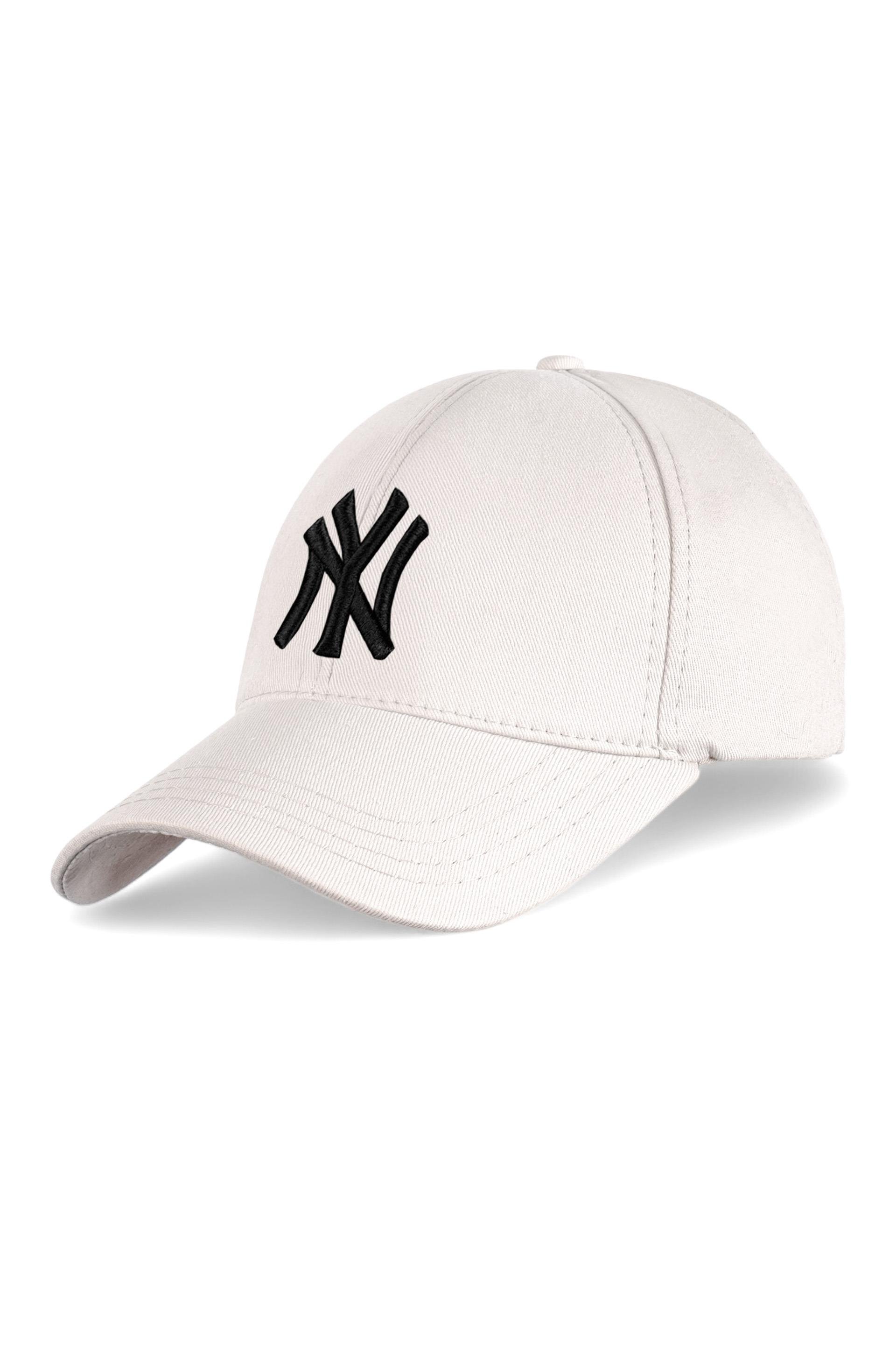 Unisex Beyaz Renk Siyah Logo Beyzbol Ny Nakışlı Şapka