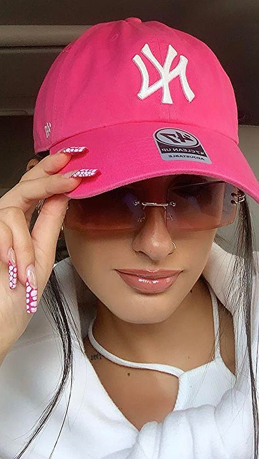 Unisex Fuşya Renk Beyaz Logo Beyzbol Ny New York Şapka