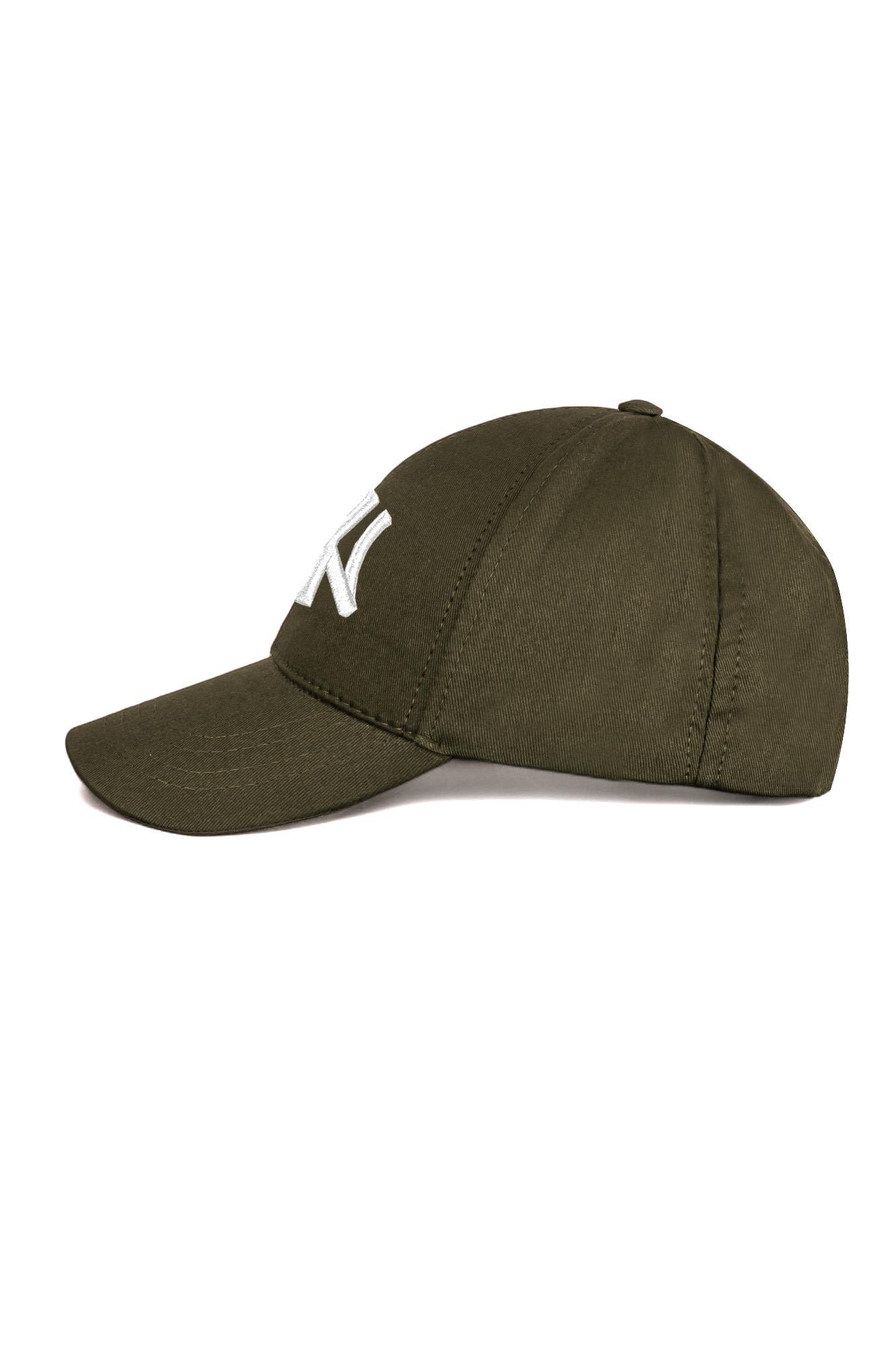 Unisex Haki Renk Beyaz Logo Beyzbol Ny New York Şapka