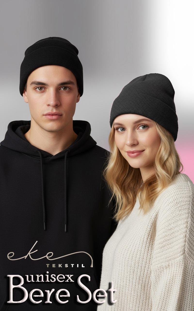 Unisex Katlamalı ANTRASİT,SİYAH 2'Lİ Bere Seti EKEBERESETİ2LİYENİ