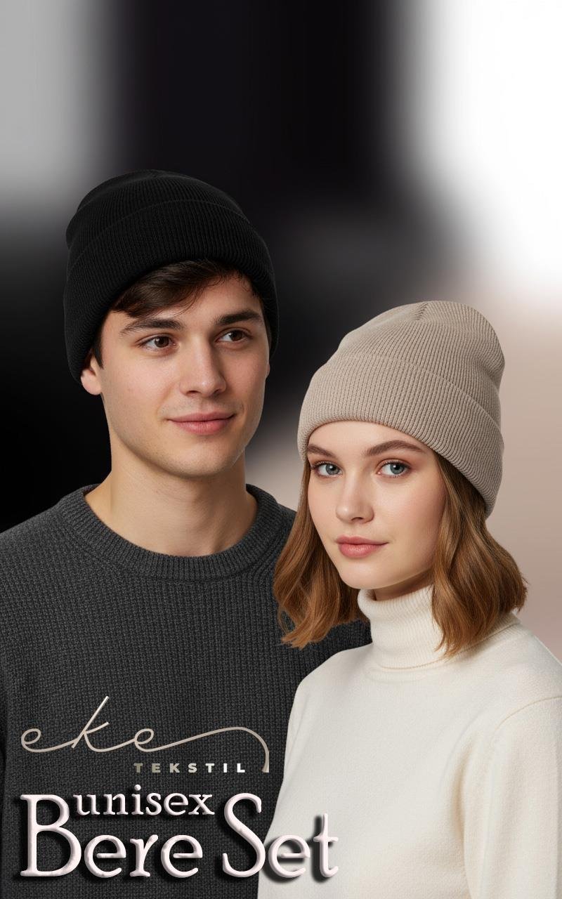 Unisex Katlamalı ANTRASİT,SİYAH 2'Lİ Bere Seti EKEBERESETİ2LİYENİ
